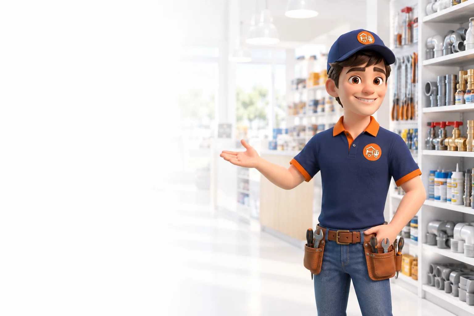 The Hardware EEZ mascot welcoming you to a bright hardware shop